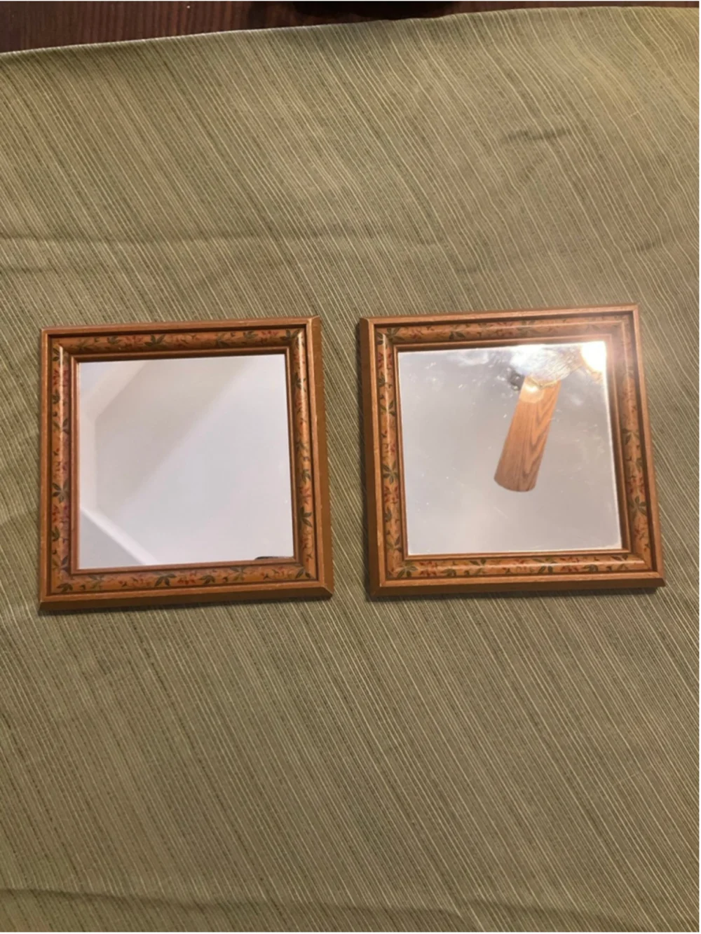 Vintage Hand Painted Floral Wood Framed Mirrors Set of 2 Cottagecore